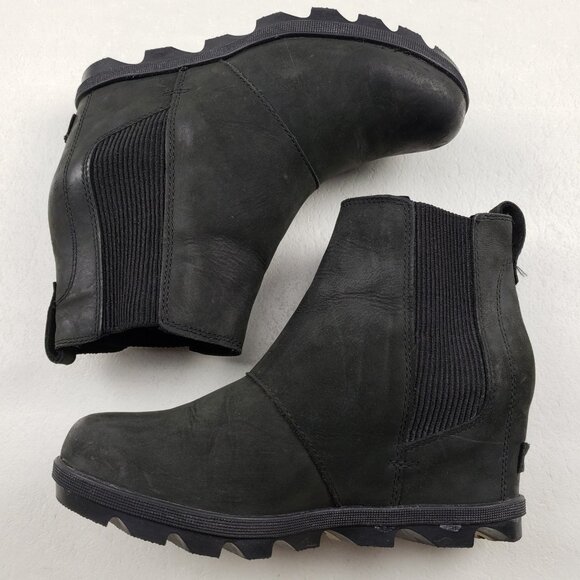 Sorel Joan of Arctic Wedge II Chelsea Boot Women 8.5 Black Leather Pull On Ankle - Picture 6 of 13